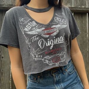 Dark grey Harley Davidson cropped t shirt/ graphic